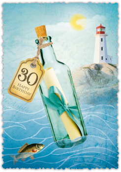 30033077 Grußkarte Romantique Flasche"30"